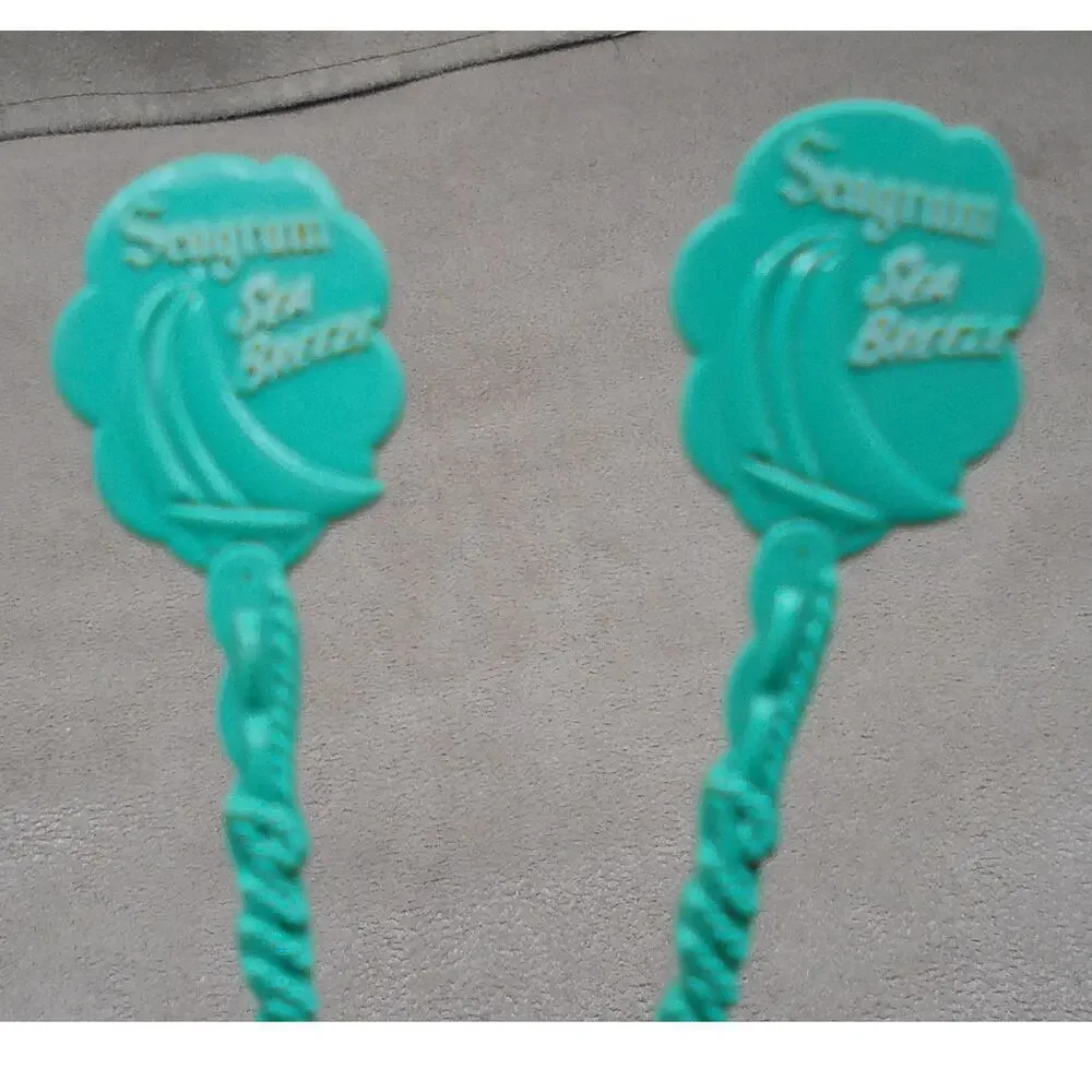 Seagram Sea Breeze Cocktail Swizzle Sticks Anchor Sailboat Teal Lot of 2 MCM
